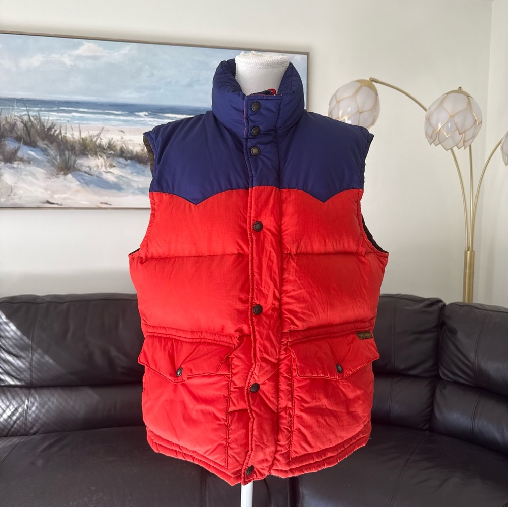 Vintage Ralph Lauren Down Feather Vest Fine Quality Outerwear Colorblock Medium